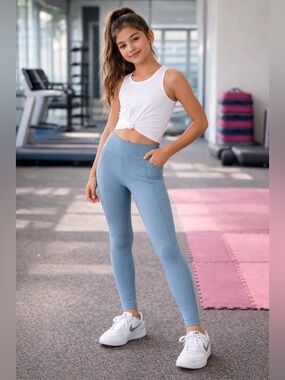 Athleta Girl High Rise Stash Pocket Leggings Blue XXL 16 Activewear